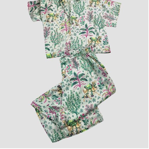 Print Fresh SET Green Camel Floral 100% Organic Cotton Pajama Long Sleeve Sz-XL - Picture 5 of 5